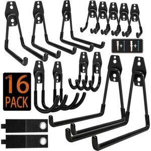 Garage Hooks,16Pack Steel Heavy Duty Garage Storage Hooks with Anti-Slip Coating